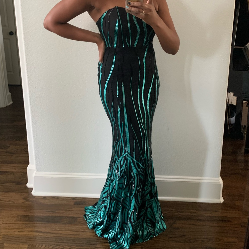 Gorgeous Black and Green gown with sequin detail